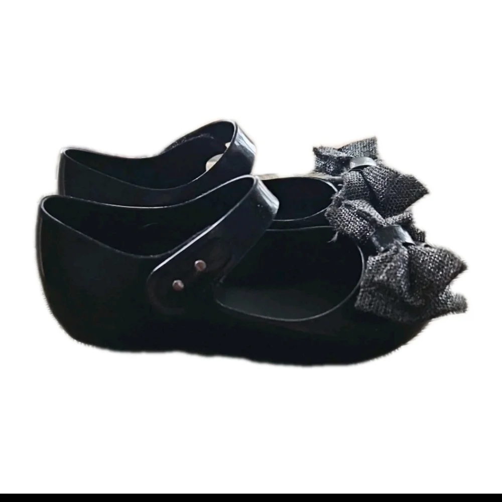 Mini Melissa Kids Black Ultragirl Sweet X Mary Jane Jelly Flats Bow Shoes 11